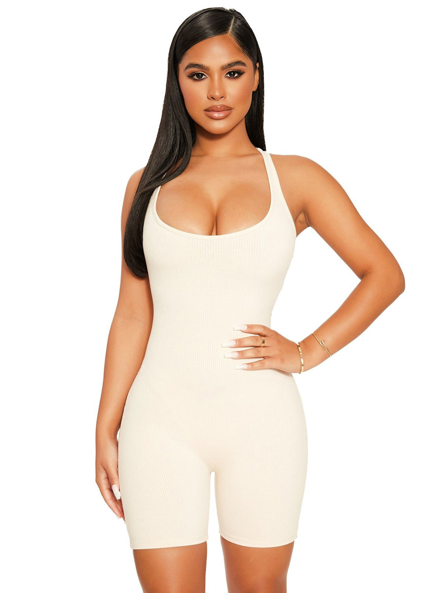 Women's Clothing Jumpsuits & Rompers | White Jewel Neck Sleeveless Backless Spaghetti Straps Polyester Skinny Jumpsuits For Wome