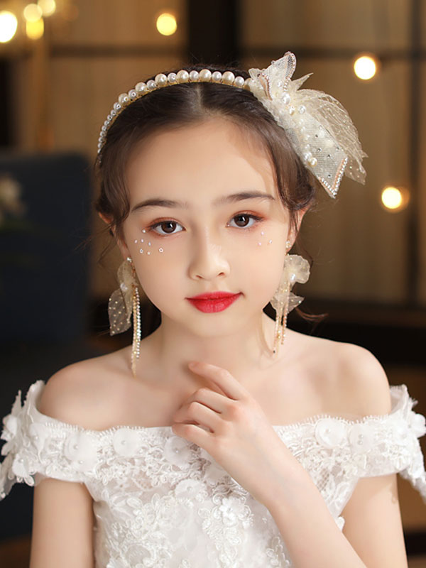 Flower Girl Headpieces Pink Pearl Head Flower Kids Hair Accessories