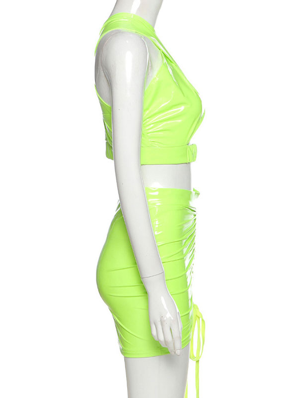 Women's Clothing Clubwear | Club Dress Yellow Green Straps Neck Cut Out Sleeveless Polyester Backless Sexy Midi Bodycon Dress - 