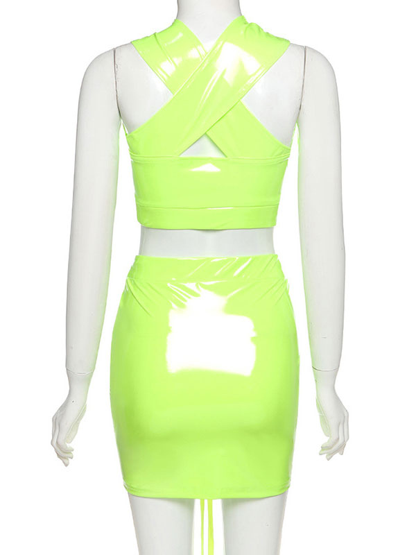 Women's Clothing Clubwear | Club Dress Yellow Green Straps Neck Cut Out Sleeveless Polyester Backless Sexy Midi Bodycon Dress - 