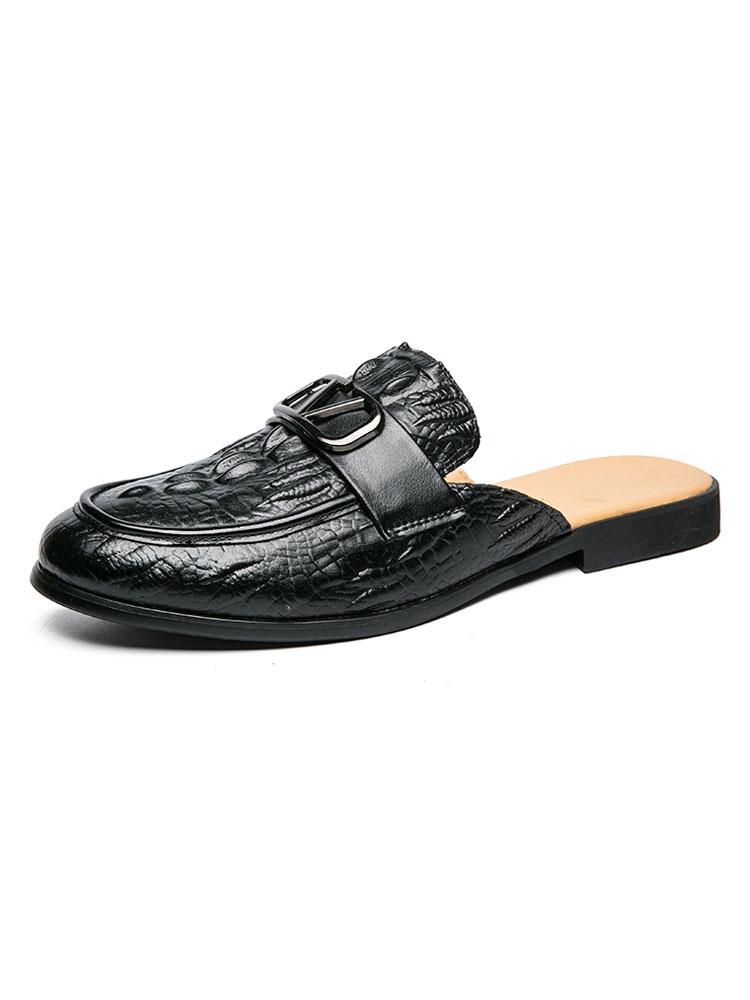 Zapatos de hombre | Zapatos holgados para hombre Moda PU Cuero Detalles metálicos Zapatillas negras sin cordones geométricos - AQ98624