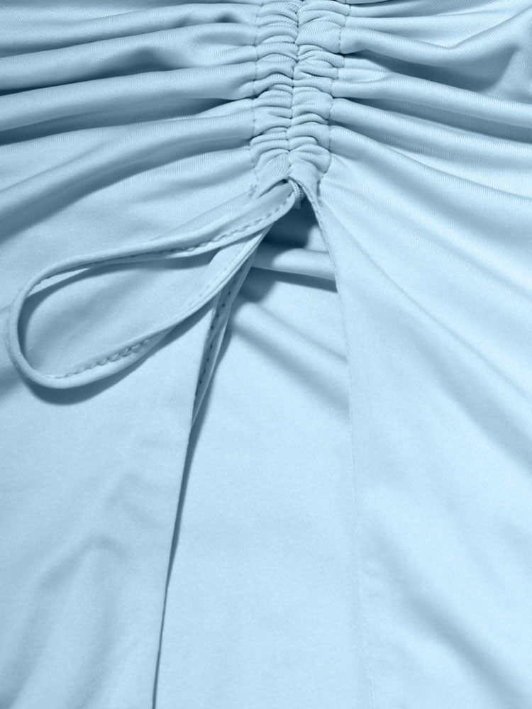 Women's Clothing Dresses | Party Dresses Baby Blue Halter Split Front Sleeveless Long Stretch Semi Formal Dress - JH29771