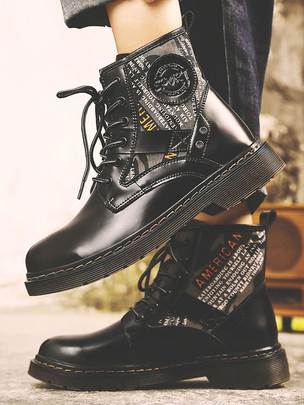 Shoes Men's Shoes | Men's Artwork Lace Up Martin Boots in Black - RB07549