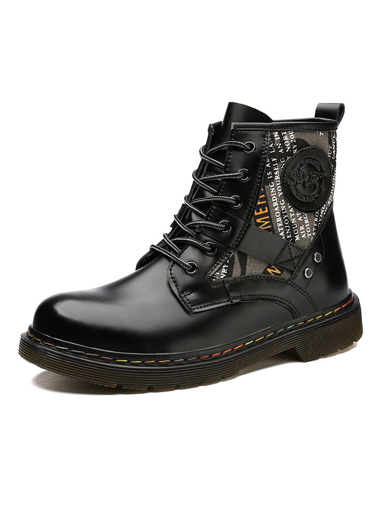 Shoes Men's Shoes | Men's Artwork Lace Up Martin Boots in Black - RB07549