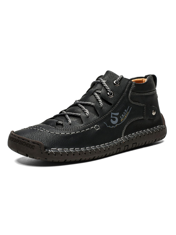 Botas para hombres Fabulosas botas vaqueras negras de cuero PU con punta  redonda geométrica - Milanoo.com