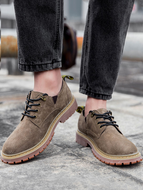 Shoes Men's Shoes | Men's Short Lace Up Ankle Boots in Khaki Suede - BA87962