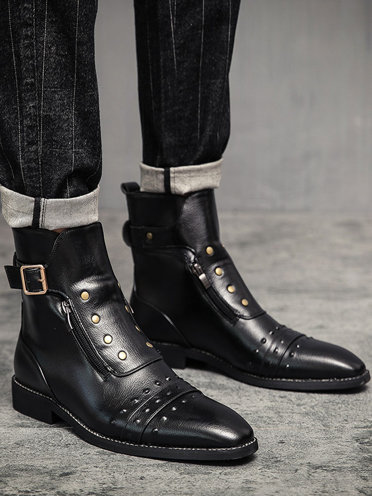 Shoes Men's Shoes | Men's Studded Dress Ankle Boots in Black - OQ65320