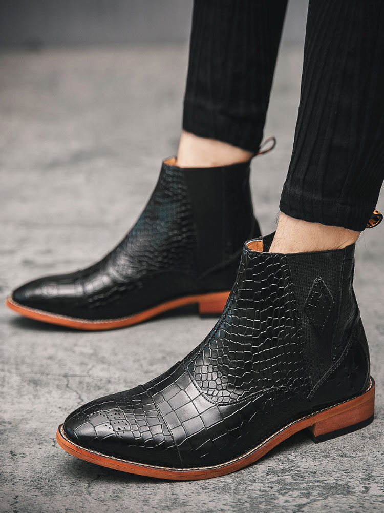 Shoes Men's Shoes | Men's Chelsea Ankle Boots in Blue Croc Print - YA87473