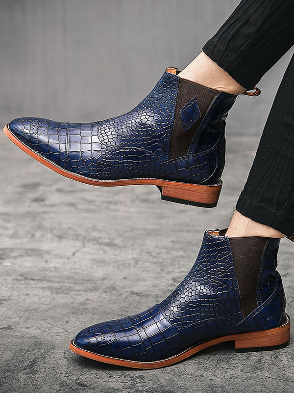 Shoes Men's Shoes | Men's Chelsea Ankle Boots in Blue Croc Print - YA87473