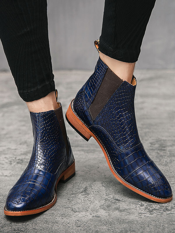 Shoes Men's Shoes | Men's Chelsea Ankle Boots in Blue Croc Print - YA87473