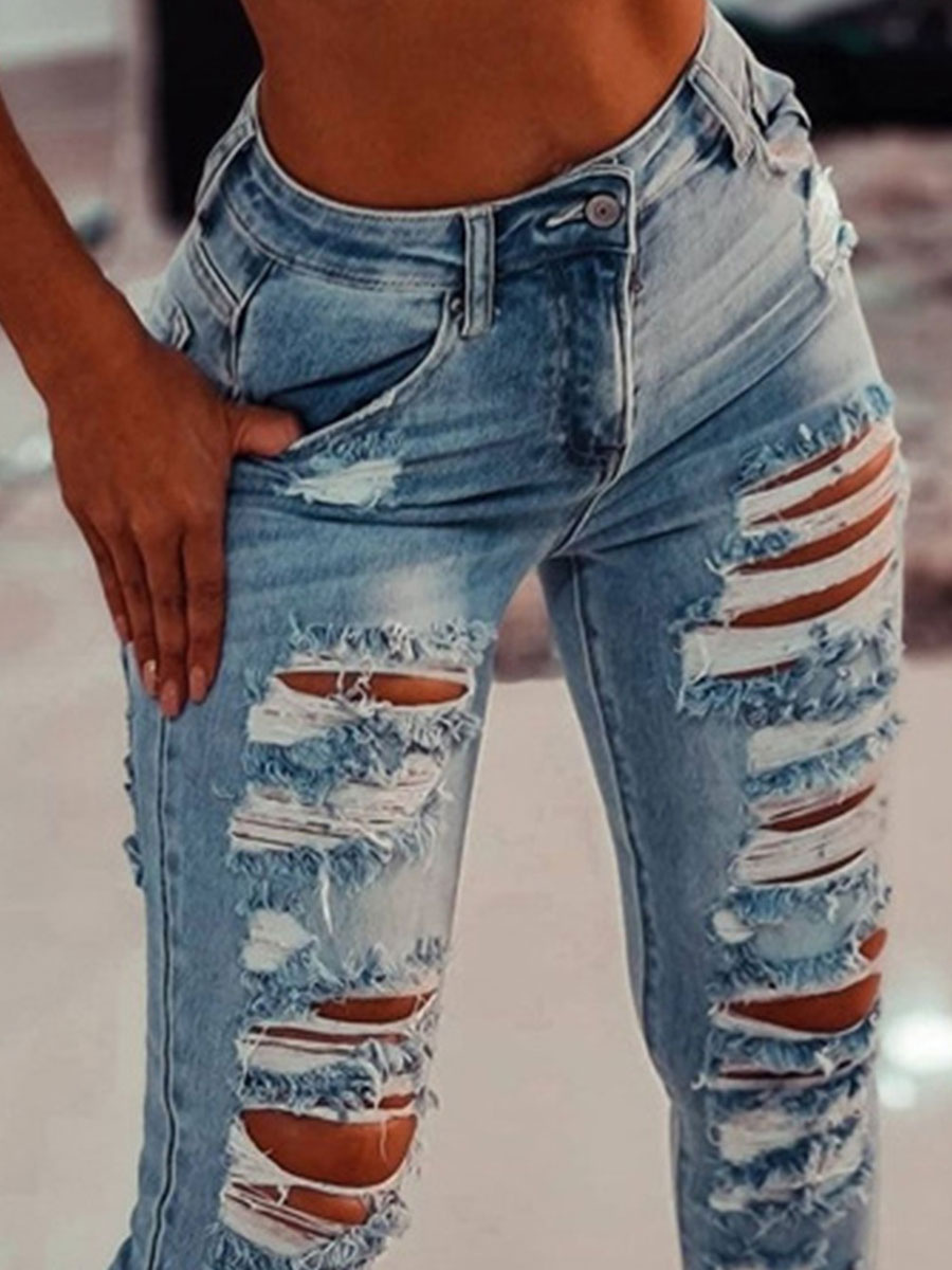 Women's Clothing Women's Bottoms | Pants Blue Denim High Rise Waist Trousers - OV87179