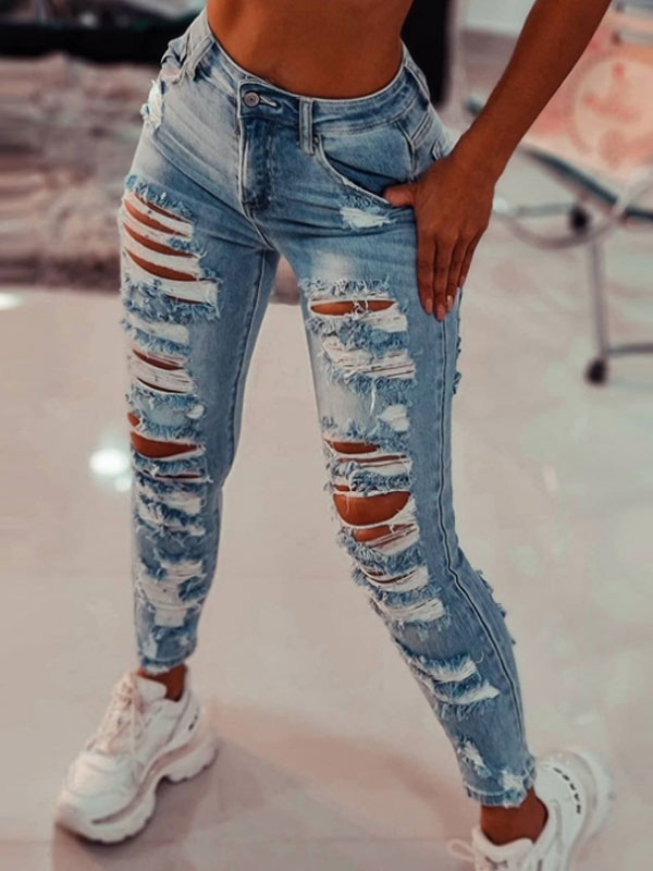 Women's Clothing Women's Bottoms | Pants Blue Denim High Rise Waist Trousers - OV87179