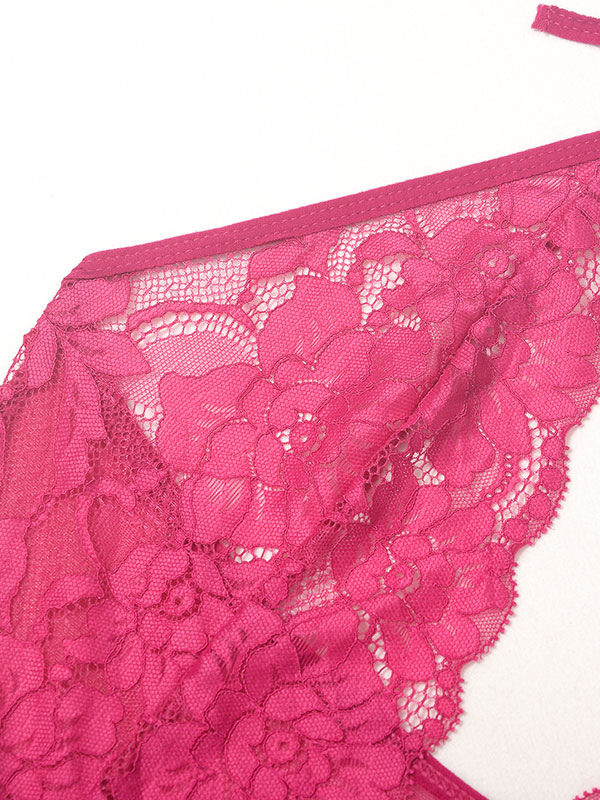 Teddies Pink Lace Sheer Lingerie Polyester Lace Up Sexy Teddies For ...