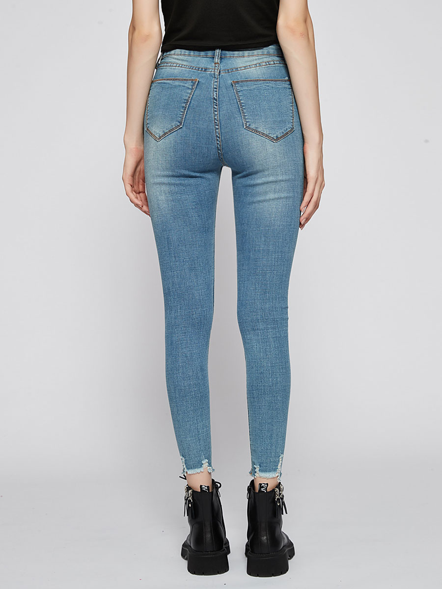 Women's Clothing Women's Bottoms | Women Jeans Pants Teal Cotton Skinny Zipper Fly Long Cowboy Trousers - EE77929