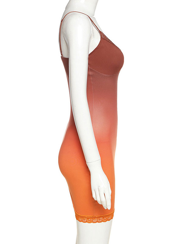Women's Clothing Dresses | Bodycon Dress Ombre Orange Straps Neck Open Shoulder Sexy Sleeveless Pencil Wrap Dresses - ML78270