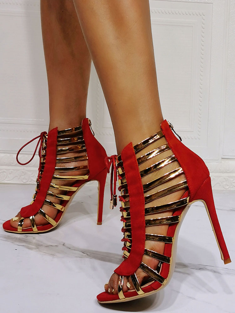Zapatos de Mujer | Sandalias de tacón para mujer Sandalias de gladiador con tacón de aguja Sandalias superiores de micro gamuza - BU69659