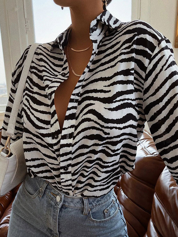 Women's Clothing Tops | Blouse For Women White Stripes Pattern Stretch Buttons Turndown Collar Casual Long Sleeves Polyester Summer Shirt - TC96207
