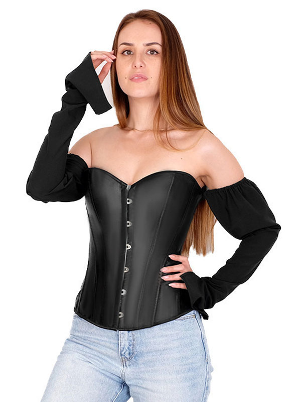 Lingerie Corsets & Bustiers | Casual White Grommets Corset For Women Open Shoulder Long Sleeve Polyester Corset - NG74328