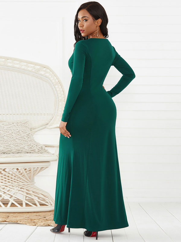 Women Long Dress V-Neck Long Sleeves 