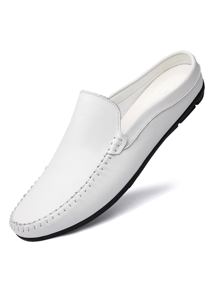 Zapatos de hombre | Mobilas de los hombres zapatos acogedores de cuero de vaca deslizante blanco - YP43237