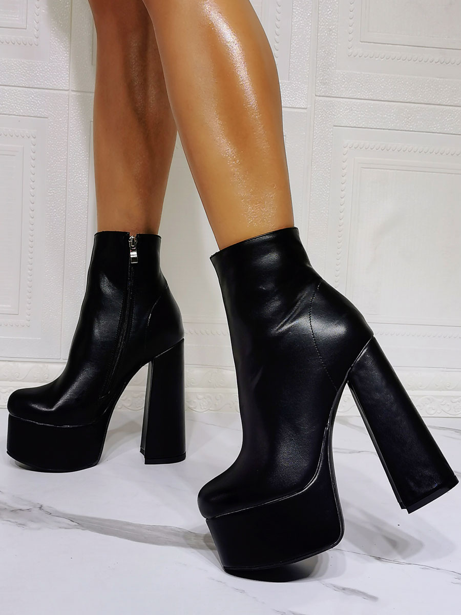 Atento Glosario Mono Botines de mujer de plataforma Botas de tacón alto grueso con punta redonda  Zapatos negros sexy de cuero con cremallera hasta el tobillo - Milanoo.com