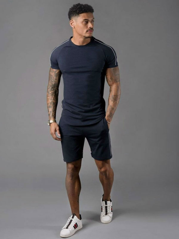 Men's Clothing Men's Activewear | Men's Activewear 2-Piece Short Sleeves Jewel Neck Dark Navy - GE47712