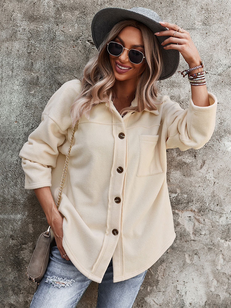 Women's Clothing Outerwear | Women Light Apricot Jacket Turndown Collar Buttons Polyester Long Sleeves Windbreaker Overcoat Cozy Active Outerwear - QM63031