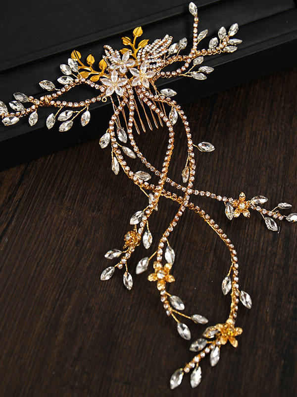Oriamour Braut-Stirnband | Doppellagig Mit Kristall-Strass | Goldfarben | Ca. 36 Cm Umfang