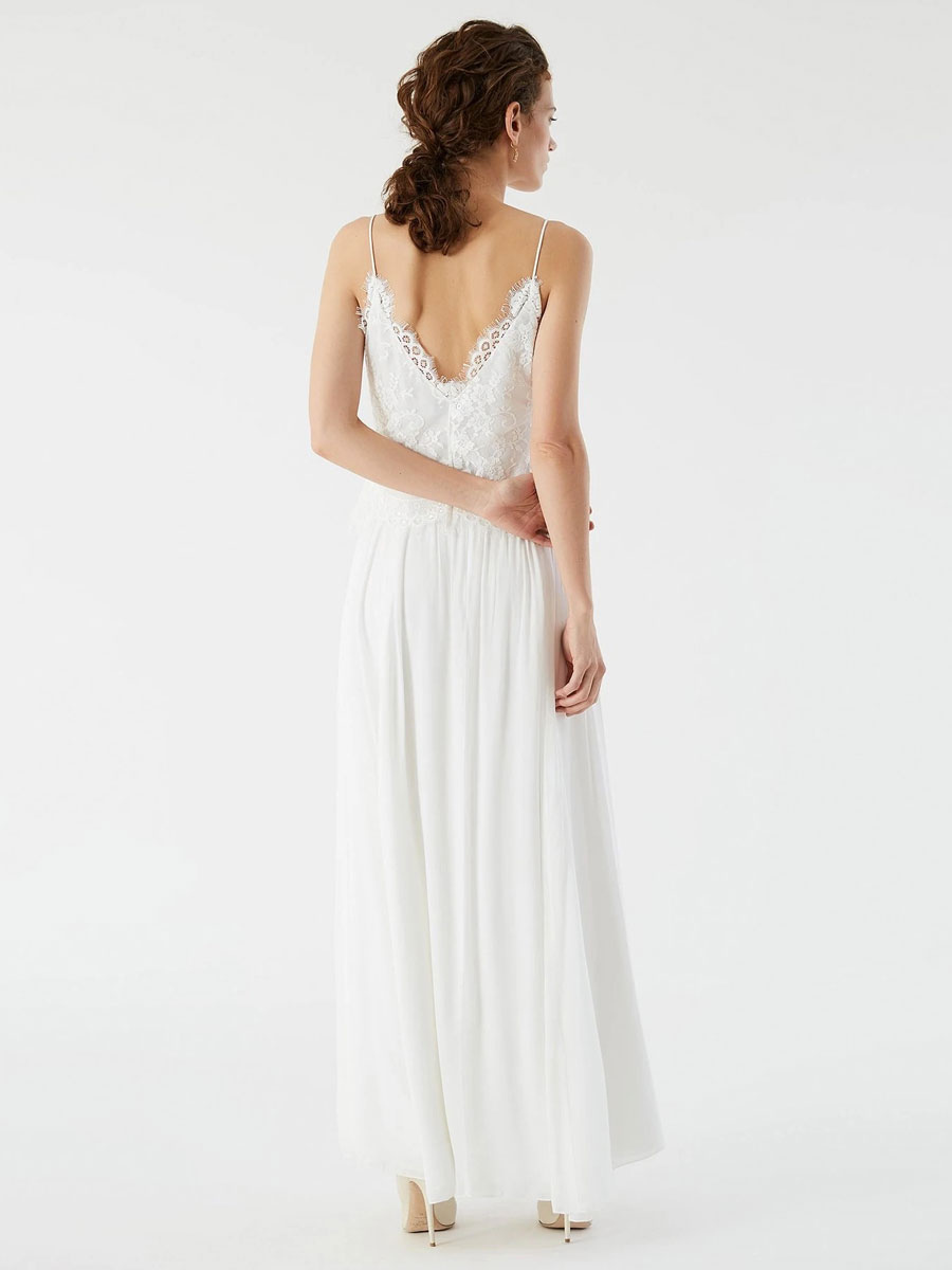 Wedding & Events Wedding Dresses | White Simple Causal Wedding Dress A-Line V-Neck Sleeveless Backless Lace Bridal Dresses - CI6