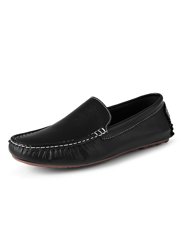 Zapatos de hombre | Zapatos holgados para hombre Mocasines negros de punta redonda sin cordones de cuero PU populares - WN55242
