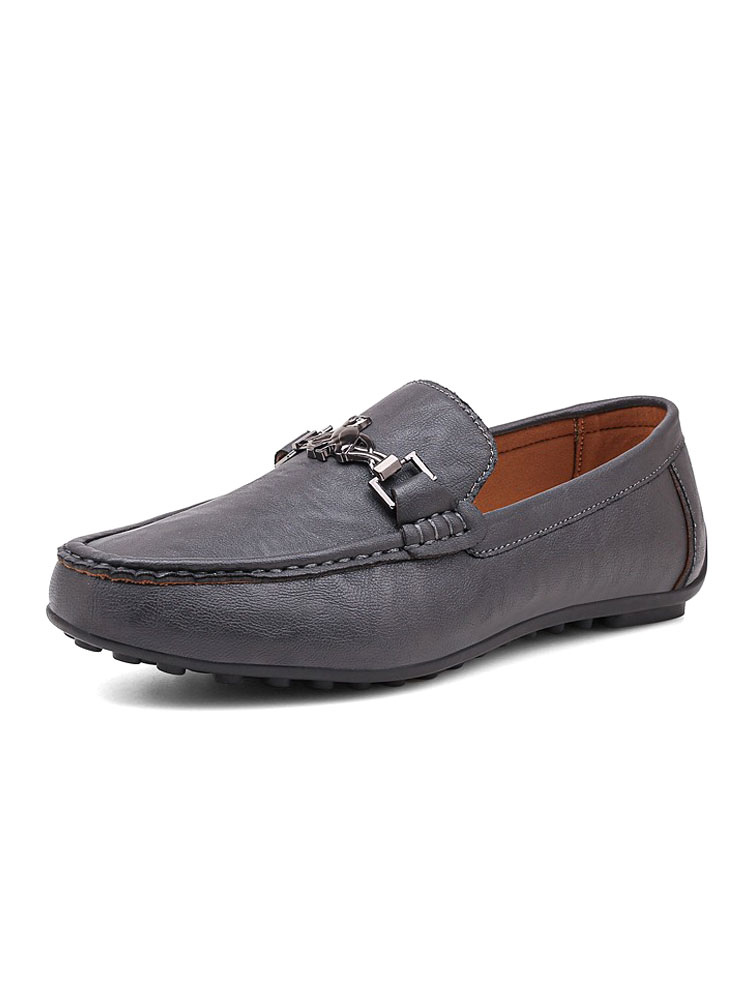 Zapatos de hombre | Mocasines de hombre Zapatos sin cordones Detalles metálicos Estampados con punta redonda Cuero de PU Mocasines grises - KR70183