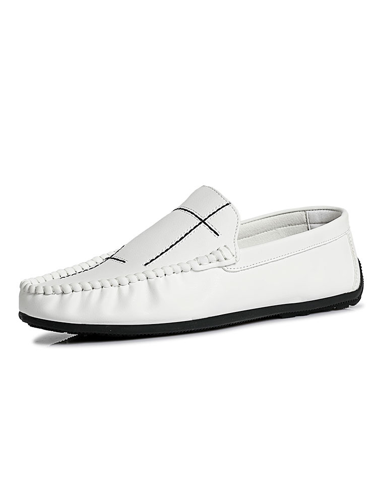 Mocassini da uomo Slip-On Dettagli in metallo Stampato punta rotonda in  pelle PU Mocassini bianchi - Milanoo.com