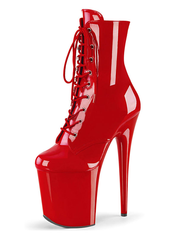 Zapatos de Fiesta | Sexy botas de tacón alto rojo punta redonda cremallera geométrica tacón de aguja rave club muslo botas altas Zapatos de baile de barra - YF23810