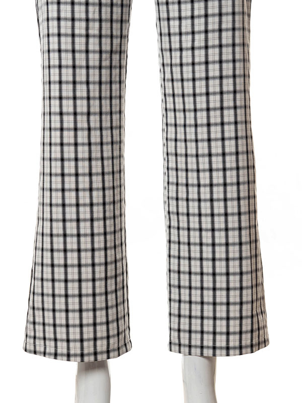 Women's Clothing Women's Bottoms | Women Pants White Piping Polyester Stretch Raised Waist Plaid Pattern Trousers - NK55873