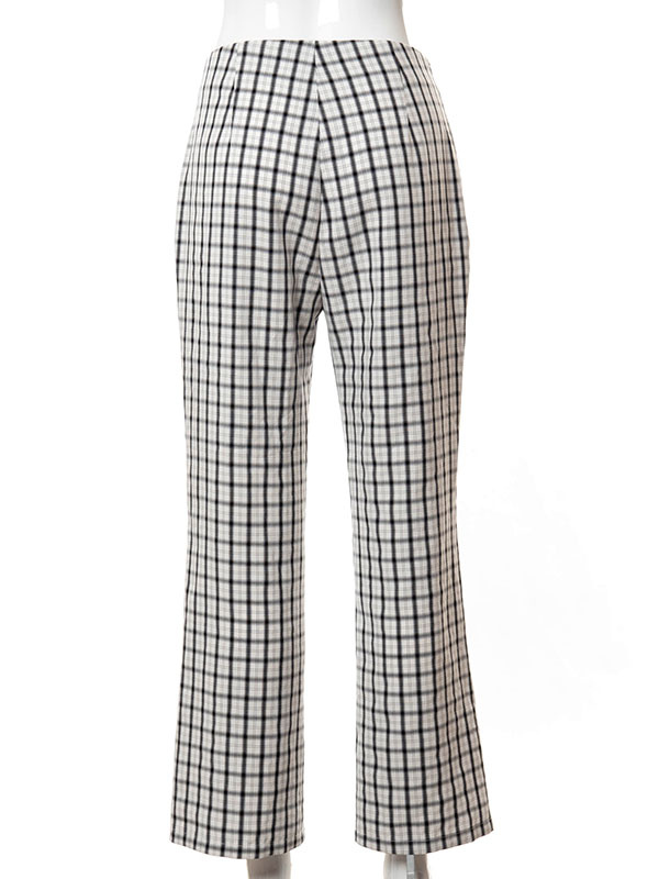 Women's Clothing Women's Bottoms | Women Pants White Piping Polyester Stretch Raised Waist Plaid Pattern Trousers - NK55873