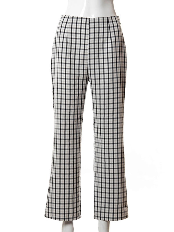 Women's Clothing Women's Bottoms | Women Pants White Piping Polyester Stretch Raised Waist Plaid Pattern Trousers - NK55873