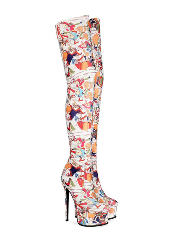Zapatos de Mujer | Botas por encima de la rodilla para mujer Tacón de aguja Cuero de PU Botas altas hasta el muslo blancas - YI47604