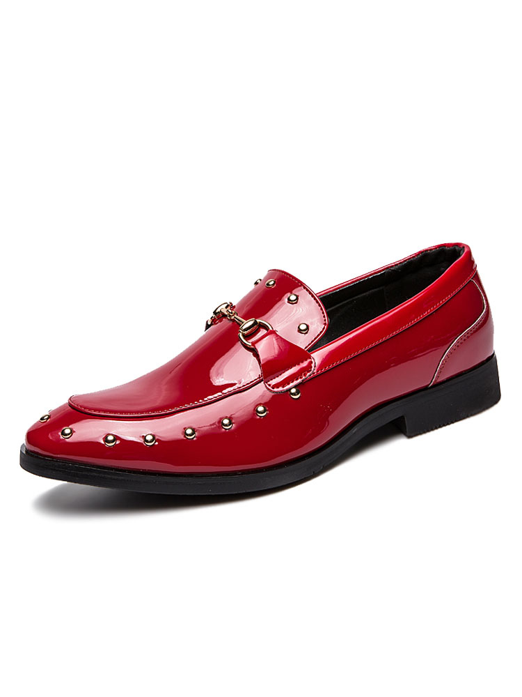 Zapatos de hombre | Zapatos mocasines para hombre Mocasines rojos cómodos con tachuelas de cuero PU - ST09069