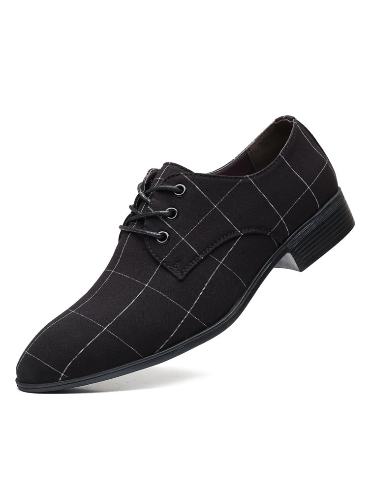 Zapatos de hombre | Zapatos de vestir para hombres Zapatos puntiagudos de calidad con cordones de cuero de PU Patrón de cuadros negros Oxfords - XJ89253