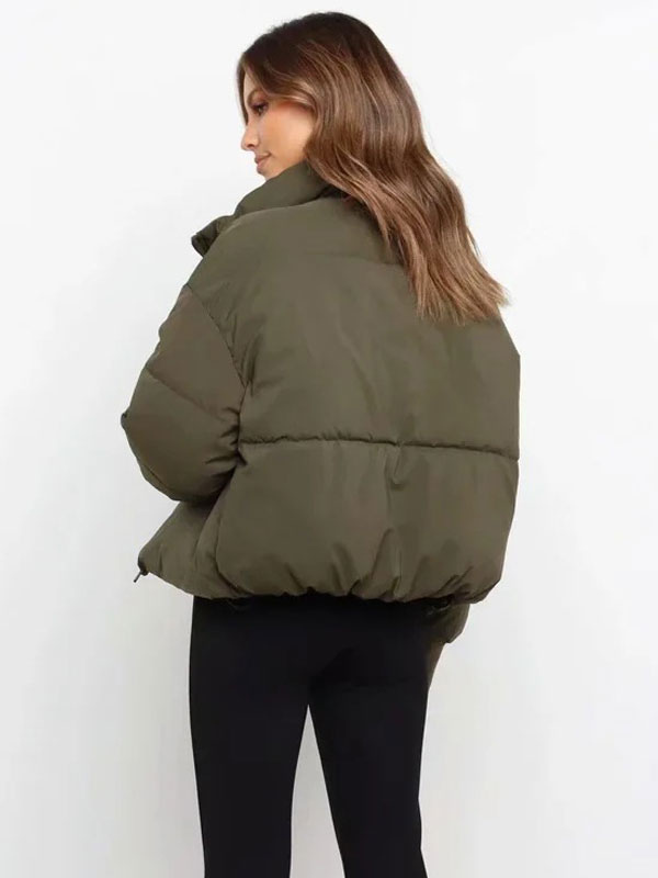 Women's Clothing Outerwear | Puffer Coats Olive Green Warmth Preservation High Collar Zipper Long Sleeves Removable Outerwear Cozy Active Outerwear - JN79145