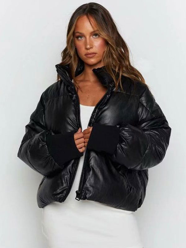 Women's Clothing Outerwear | Puffer Coats Black Removable Zipper High Collar Zipper Long Sleeves Casual Winter Coat Cozy Active Outerwear - PZ25008