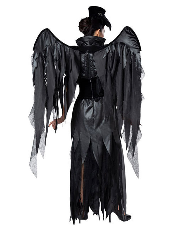 Halloween Costumes Black Fallen Angel Sexy Dress Hat Wings Polyester ...