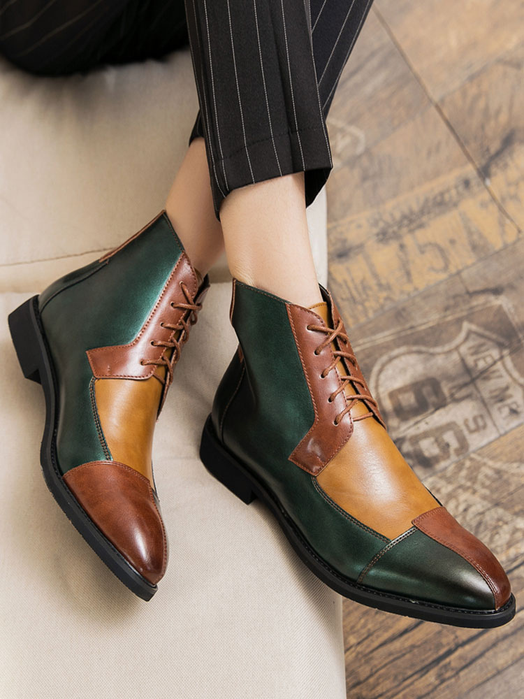 Shoes Men's Shoes | Men's Color Block Lace Up Cap Toe Ankle Boots - BK01565