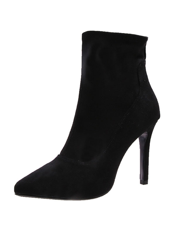 Zapatos de Mujer | Botines medianos para mujer, punta estrecha, tacón de aguja, micro gamuza, botines negros superiores - DA97285