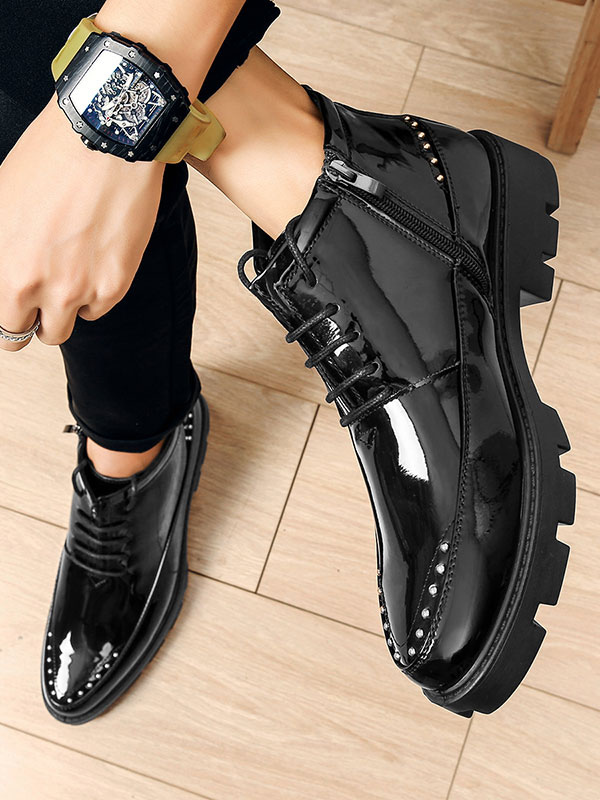 Shoes Men's Shoes | Men's Black Patent Leather Lace Up Ankle Boots - NE09643