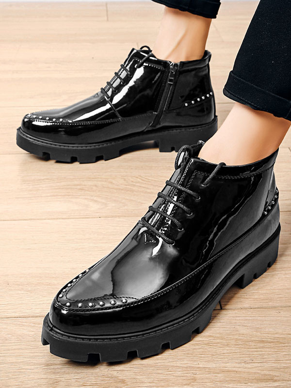 Shoes Men's Shoes | Men's Black Patent Leather Lace Up Ankle Boots - NE09643