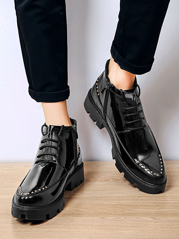 Shoes Men's Shoes | Men's Black Patent Leather Lace Up Ankle Boots - NE09643