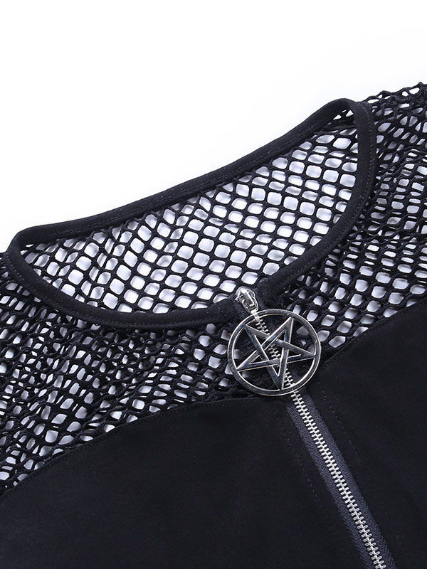 Women's Clothing Tops | Women Blouse Long Sleeves Black Stretch Zipper Jewel Neck Polyester T Shirt - CE99383
