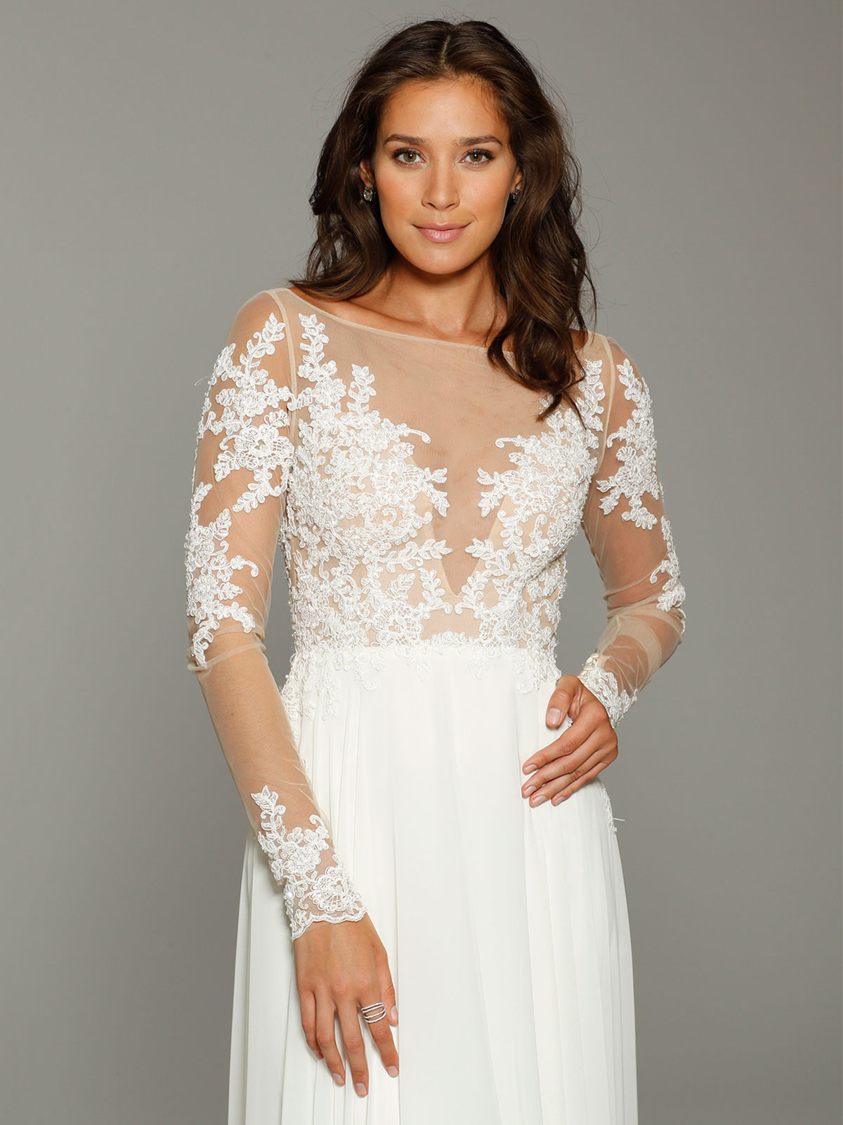 Wedding & Events Wedding Dresses | White Simple Causal Wedding Dress A-Line V-Neck Chiffon Lace Long Sleeves Lace Bridal Gowns -