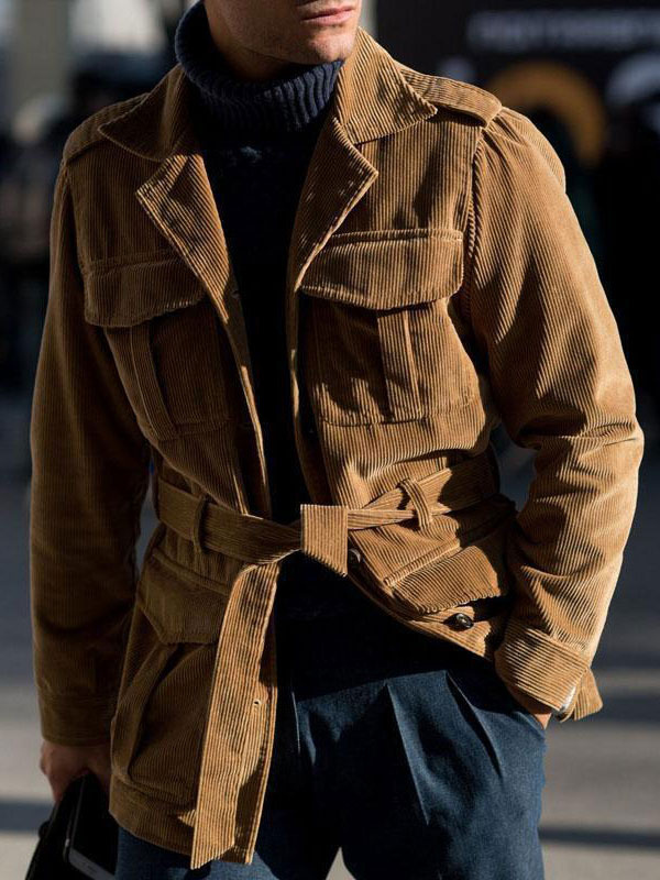 Men's Clothing Jackets & Coats | Men Jacket Turndown Collar Long Sleeves Corduroy Amazing Regular Fit Jacket - FH60129
